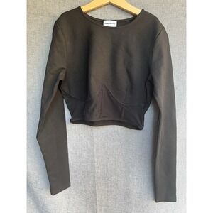 Superdown Black Crop Top Mesh Small‎ Long Sleeve